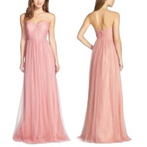 JENNY YOO Annabelle Convertible Tull Maxi Dress in Begonia Pink 1452